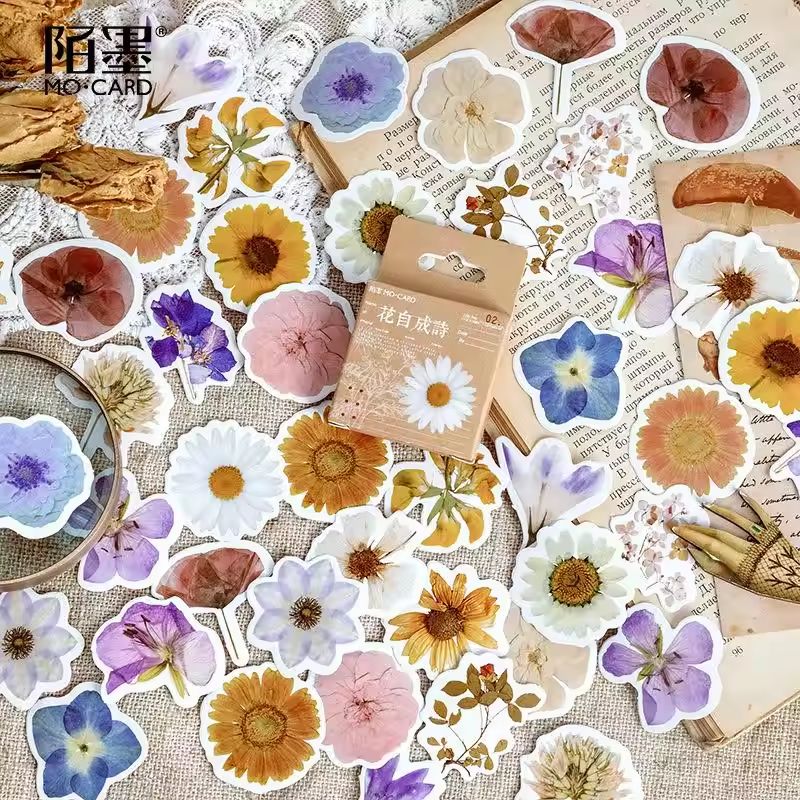 Art Craft Journal - ชุดสติกเกอร์ดอกไม้สด 45 ชิ้น น่ารัก สำหรับตกแต่งสมุดภาพเด็ก DIY