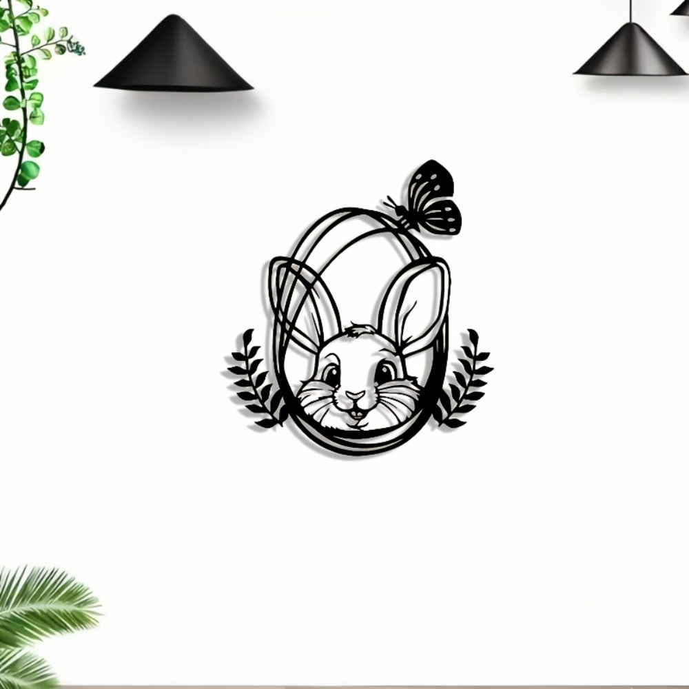 Art Craft Rabbit - CIFBUY งานศิลปะติดผนังโลหะรูปกระต่ายสไตล์โบฮีเมียน, งานฝีมือตกแต่งแขวนผนังอะลูมิเนียมกันน้ำสำหรับห้องนั่งเล่น ห้องนอน และตกแต่งบ้าน