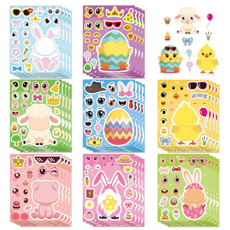 Art Craft Rabbit - DIY การ์ตูนไข่อีสเตอร์สติกเกอร์ปริศนาแผ่นสติกเกอร์น่ารัก ลูกเจี๊ยบ วัว กระต่าย สำหรับเด็ก