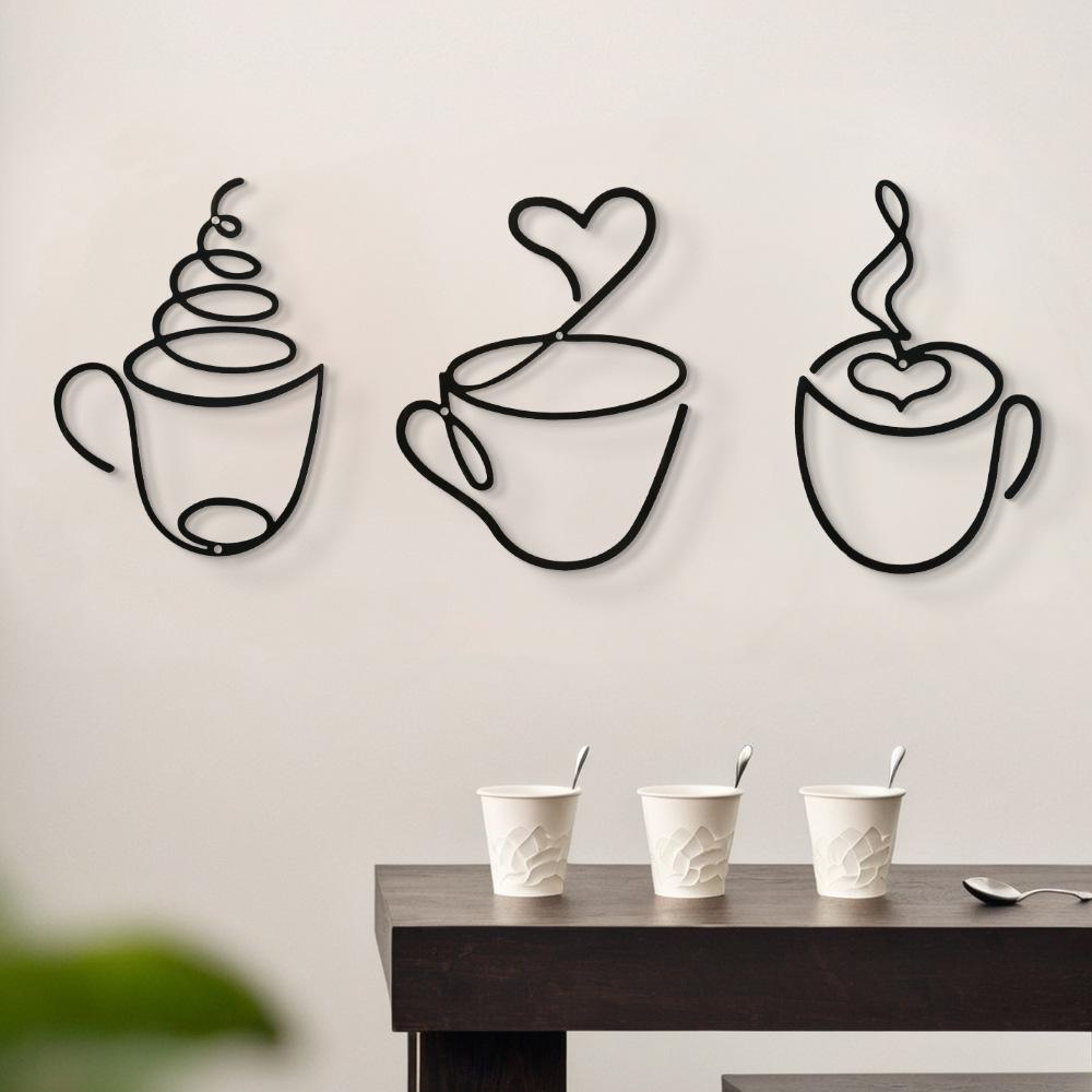 Art Craft Cafe - ชุดตกแต่งผนังรูปกาแฟ 3 ชิ้น ดีไซน์สร้างสรรค์ ชุดตกแต่งคาเฟ่ งานศิลปะเหล็กตกแต่งบ้าน