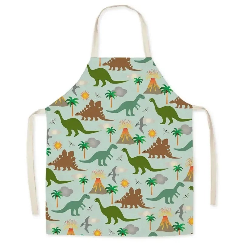 Art And Craft Jungle - ผ้ากันเปื้อนเด็กผู้ชายลายดอกไม้ไดโนเสาร์น่ารัก ผ้าลินิน ไม่มีแขน สำหรับทำครัว อบขนม ระบายสี