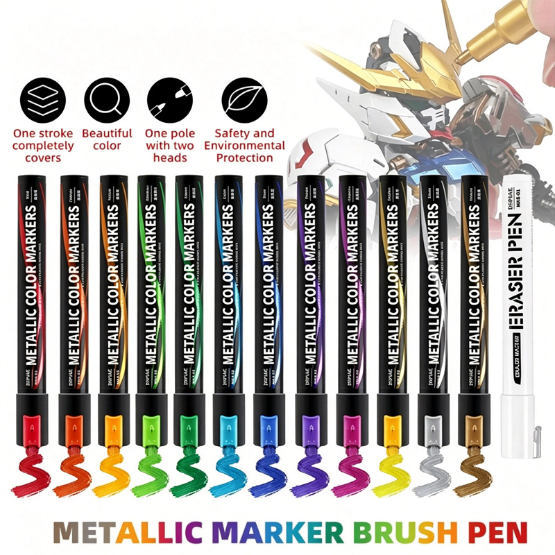 Illustration Marker Set - ปากกาเมทัลลิกสำหรับระบายสีงานเมคคาทรอนิกส์ ชุดเครื่องมือทาสี 12 สี สำหรับงานอดิเรก DIY