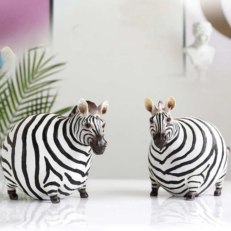 Art Craft Zebra - Nordic Creative เรซิ่นน่ารักไขมัน ZEBRA Figurine ตุ๊กตาสัตว์ประติมากรรมศึกษาเครื่องประดับเดสก์ท็อปหัตถกรรมศิลปะตกแต่งรูปปั้น