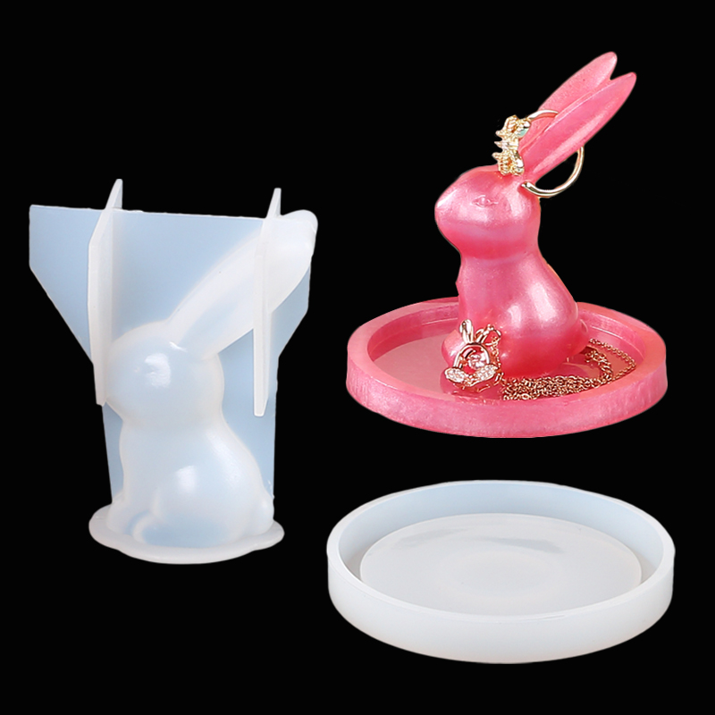 Art Craft Rabbit - 2 ชิ้น 3D กระต่ายผู้ถือแหวนซิลิโคนอีพ็อกซี่เรซินแม่พิมพ์กระต่ายเครื่องประดับ DIY ศิลปะหัตถกรรมเครื่องประดับหล่อตกแต่งบ้าน