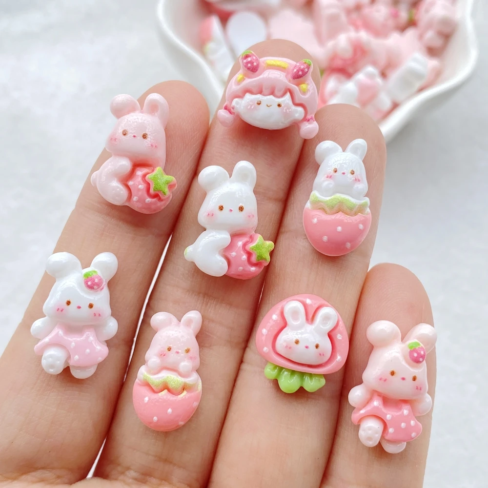 Art Craft Rabbit - 30 ชิ้น โมเดลเรซินการ์ตูนกระต่ายหัวไชเท้าสีสันสดใส สำหรับตกแต่งเล็บ งานฝีมือ DIY