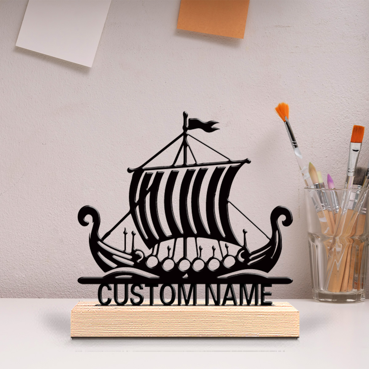 Art Craft Names - เรือใบโลหะตกแต่งบ้าน 1 ชิ้น งานฝีมือศิลปะ สามารถสลักชื่อได้ พร้อมฐานไม้