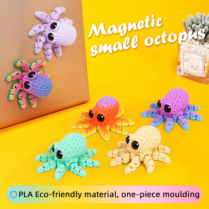 Art Craft Magnet - แม่เหล็กติดตู้เย็นรูปปลาหมึกพิมพ์ 3 มิติ น่ารัก ข้อต่อขยับได้ ของตกแต่ง