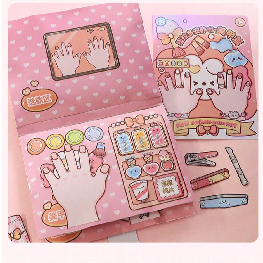 Art Craft 3 Year Old - หนังสือสติกเกอร์ทำเล็บ DIY สีชมพูสำหรับเด็ก ชุดทำเล็บจำลอง ของเล่นเสริมสร้างพัฒนาการ งานฝีมือยังไม่เสร็จสมบูรณ์